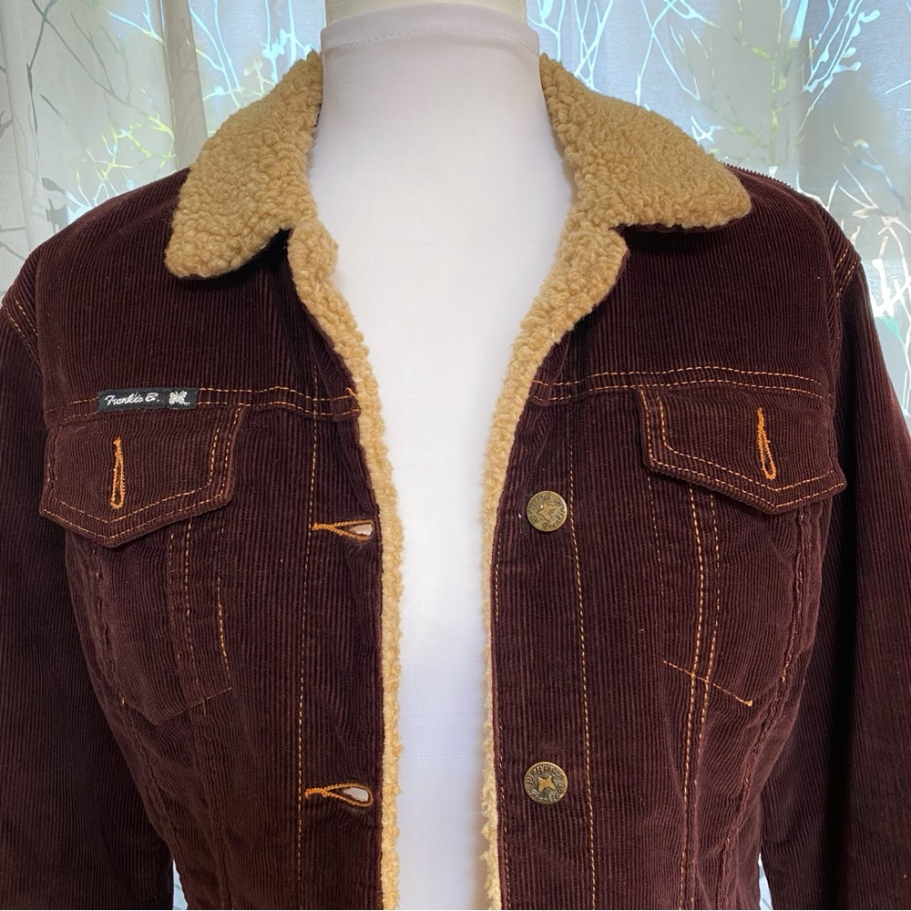 VINTAGE FRANKIE B. BROWN CORDUROY SHERPA LINED  BUTTON UP JACKET - Picture 2 of 8